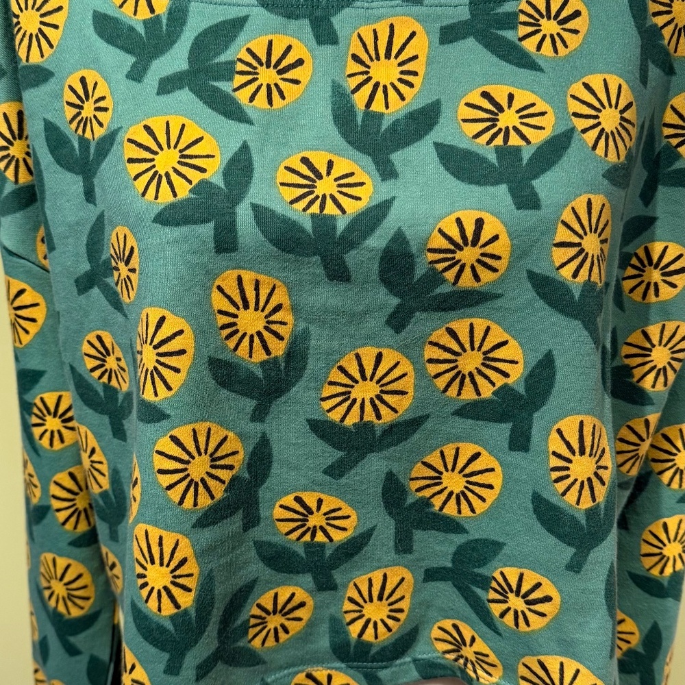 Anthropologie cropped long sleeve sweatshirt green with graphic daisies NWT